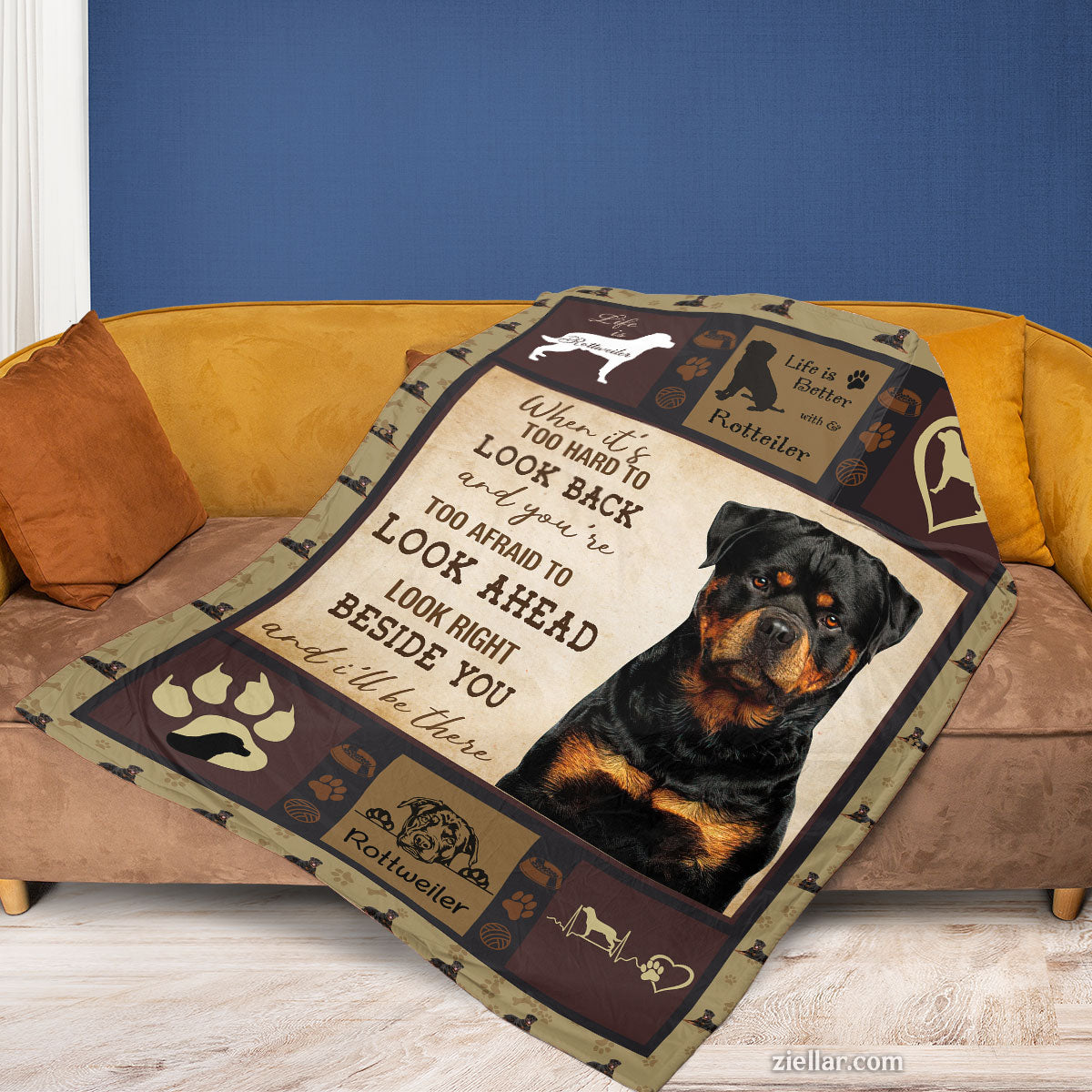 Rottweiler Dog Quilt Blanket, Fleece Blanket Rottie Art with Quotes, Custome Name Option