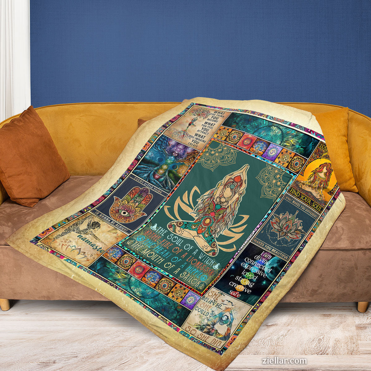 Elephant Mandala Quilt Blanket, Fleece Blanket Boho Spiritual Hindu Art Colorful Design