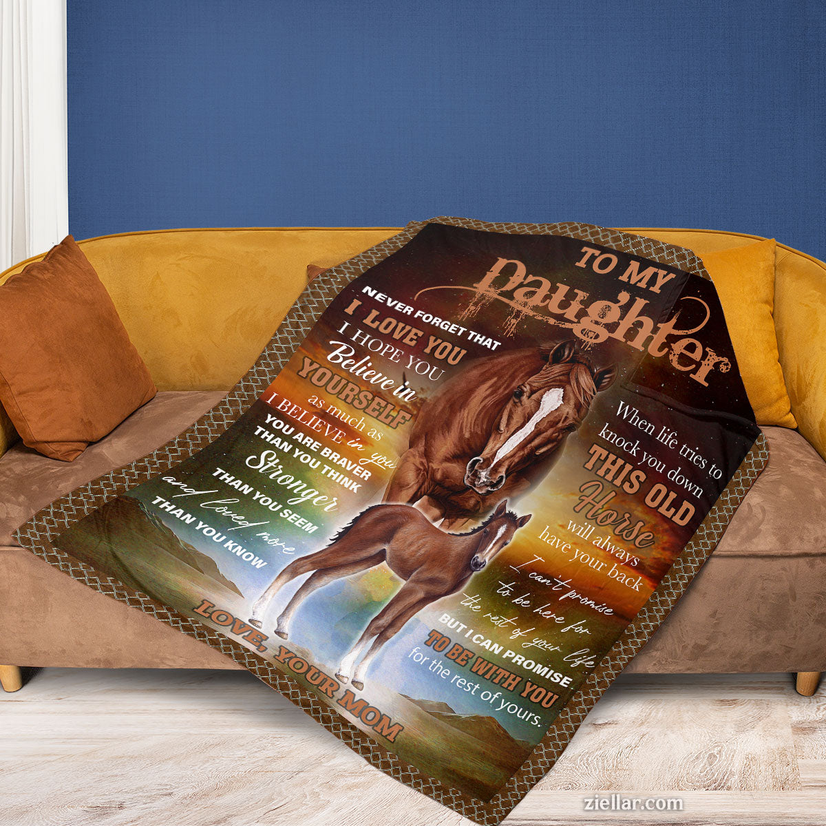 To My Daughter Quilt Blanket, Fleece Blanket Horse Gift from Mom or Dad, Custome Name