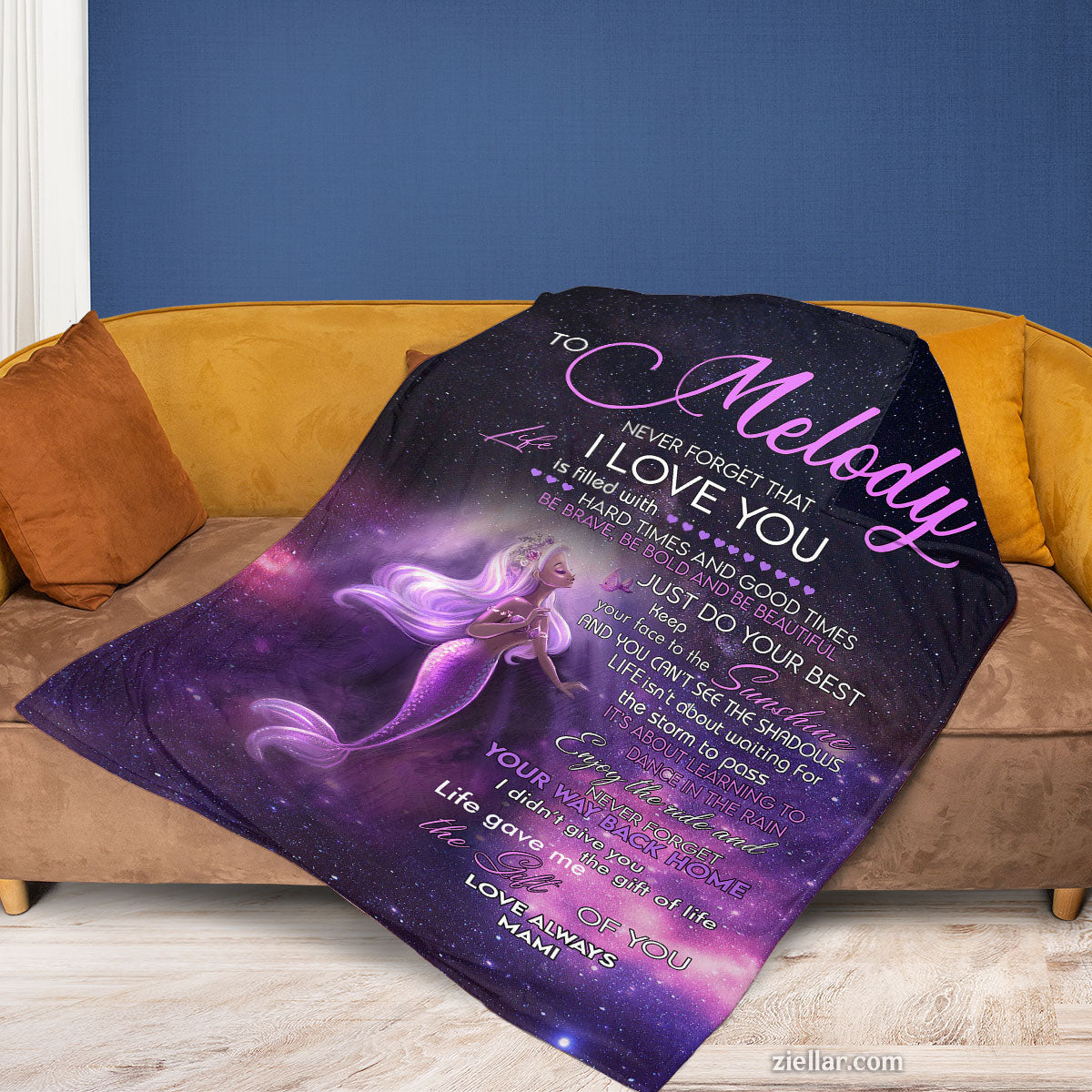 To Melody Quilt Blanket, Fleece Blanket Galaxy Unicorn Gift for Daughter, Custome Name