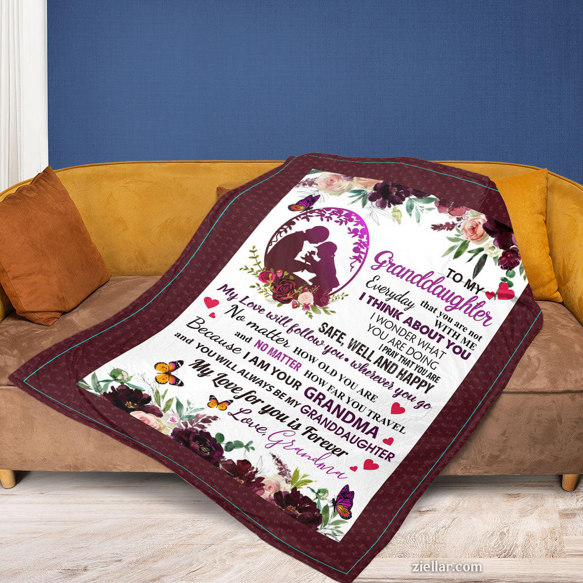 To My Granddaughter Quilt Blanket, Fleece Blanket Birthday Gift from Grandma, Personalized