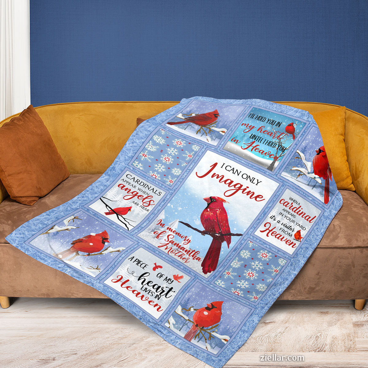 Cardinal Bird Heaven Quilt Blanket, Fleece Blanket Sympathy Gift, Red Bird Winter Theme
