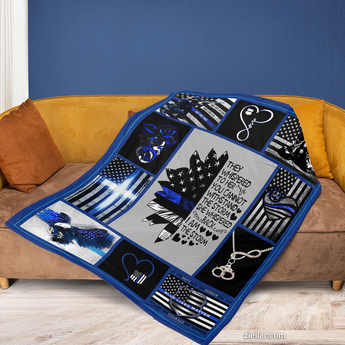Thin Blue Line Quilt Blanket, Fleece Blanket Police Support American Flag Scissors Theme
