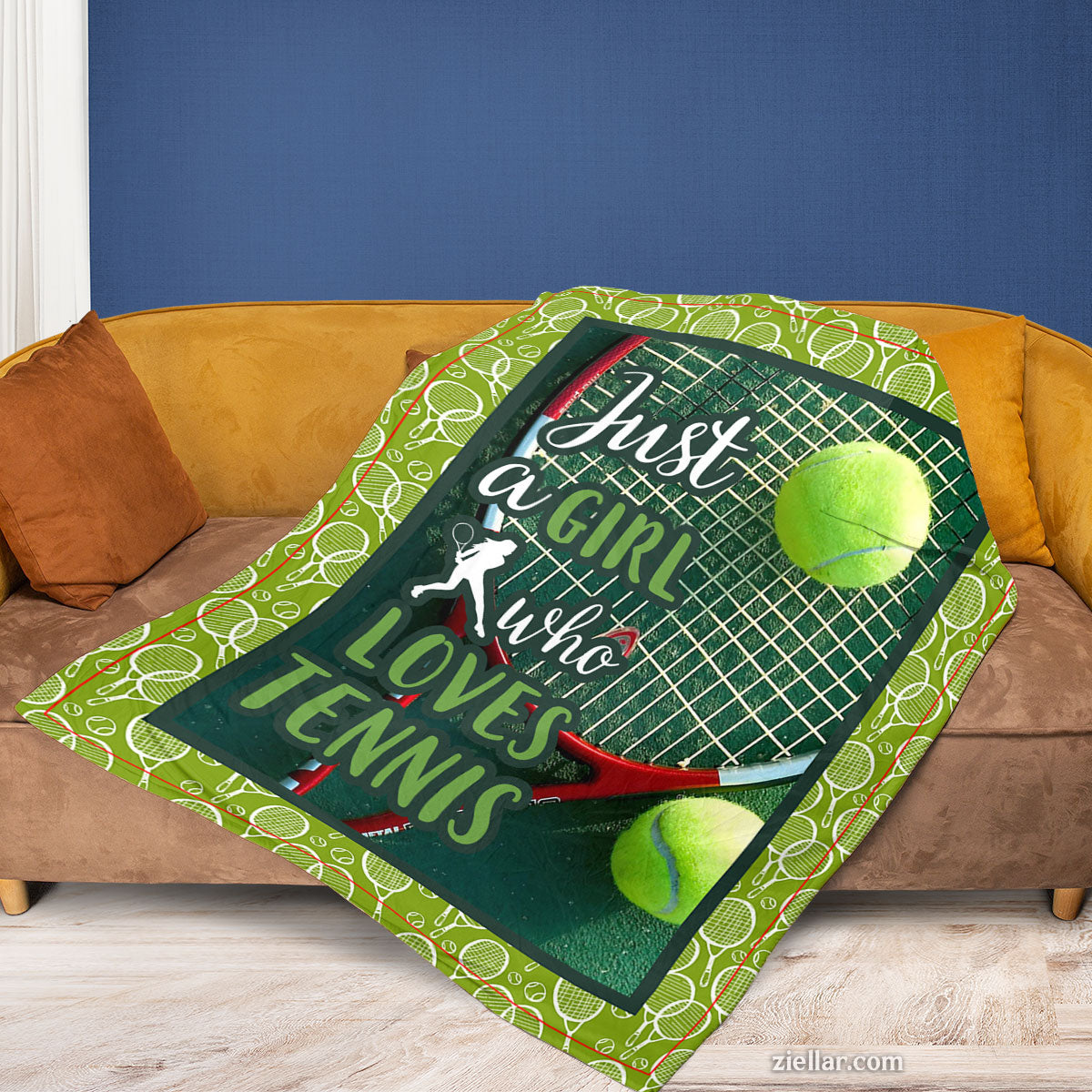 Just a Girl Who Loves Tennis Quilt Blanket, Fleece Blanket Sporty Green Court Design Gift