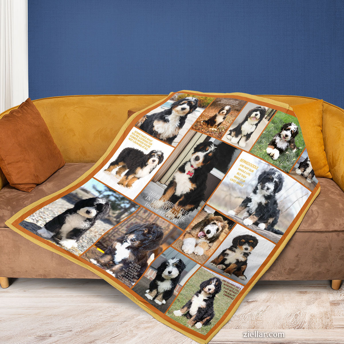 Bernese Mountain Dog Quilt Blanket, Fleece Blanket Cute Pet Lover Gift with Dog Portraits