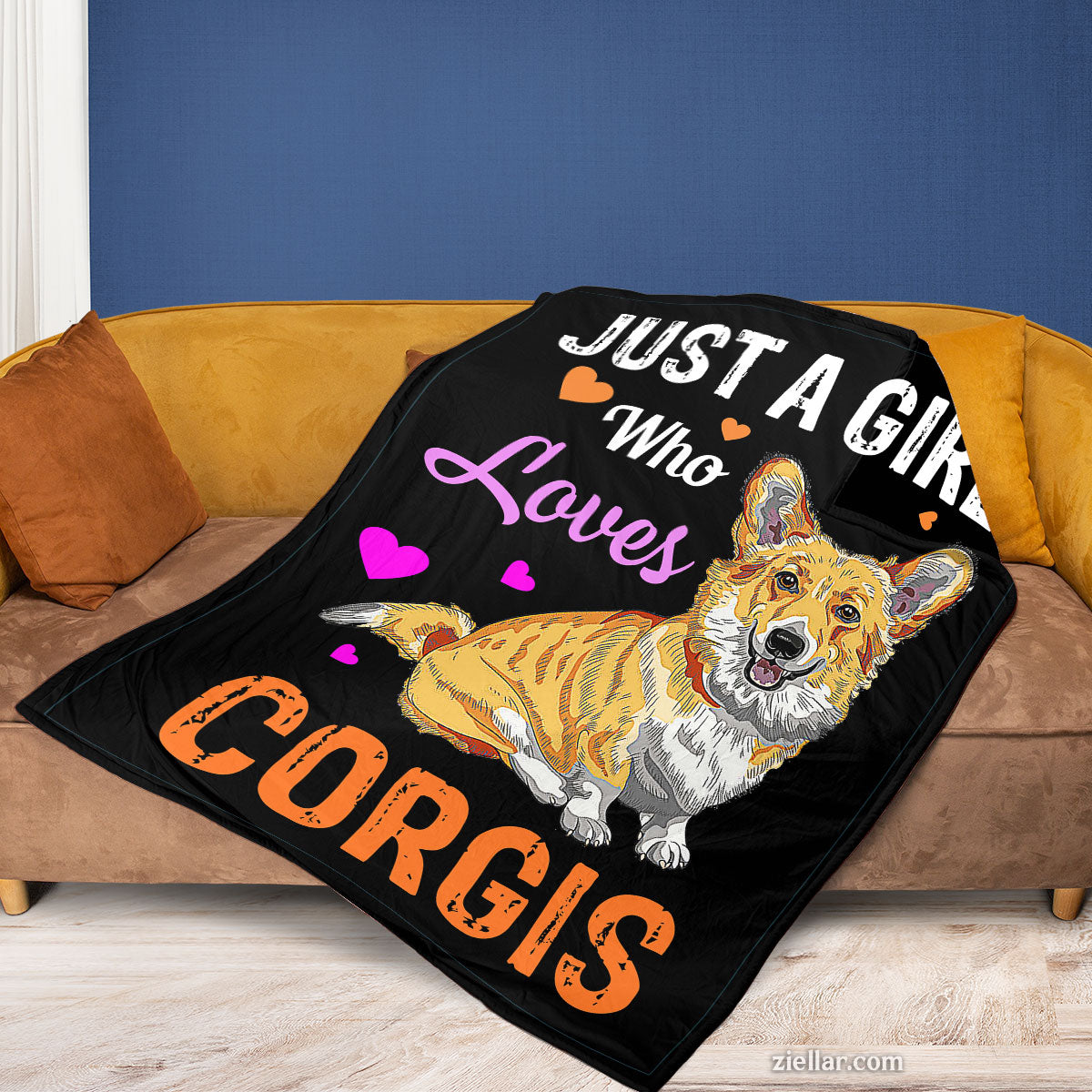 Just a Girl Who Loves Corgis Quilt Blanket, Fleece Blanket Dog Lover Gift Cute Cartoon Art