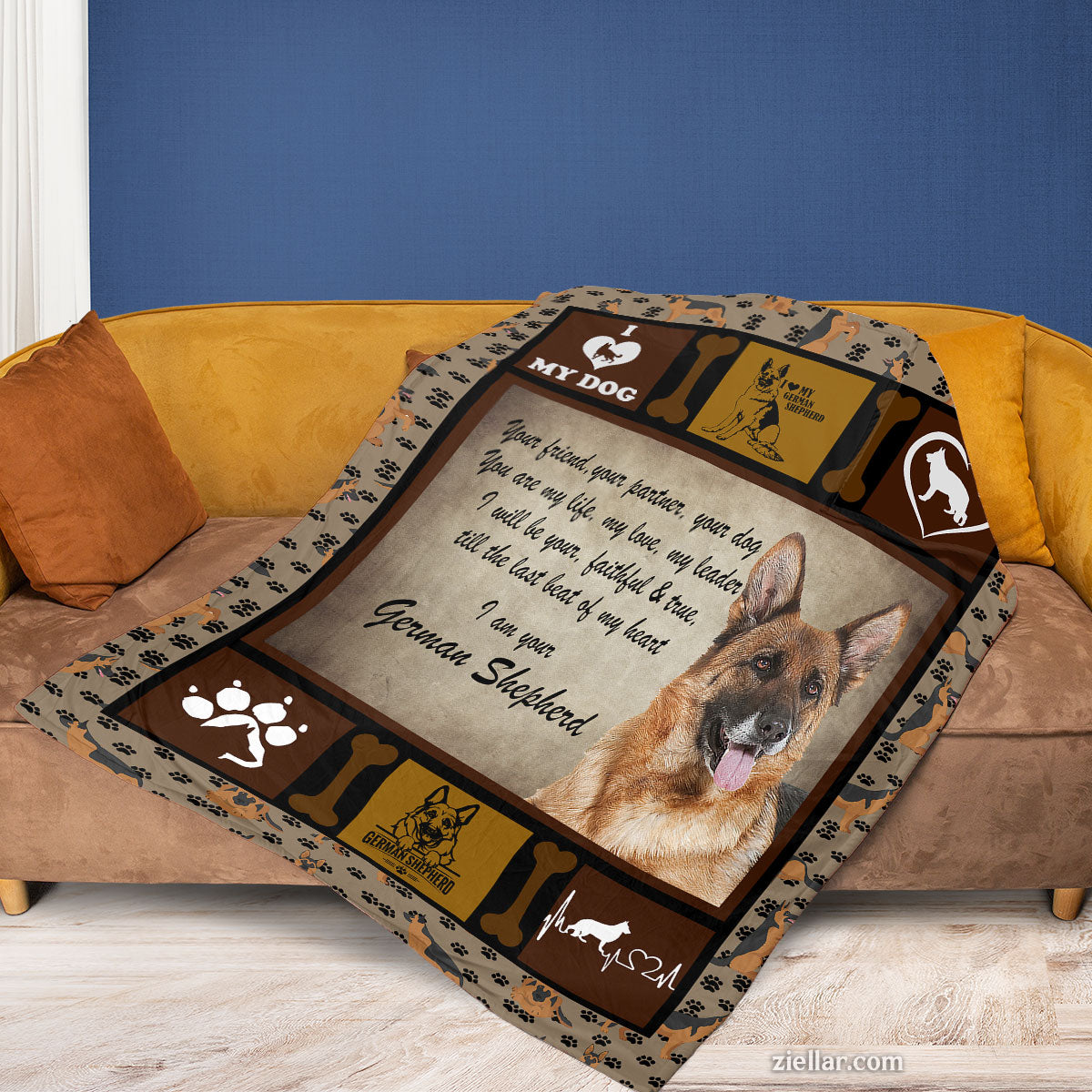 German Shepherd Quilt Blanket, Fleece Blanket Dog Memorial Gift for Pet Lovers