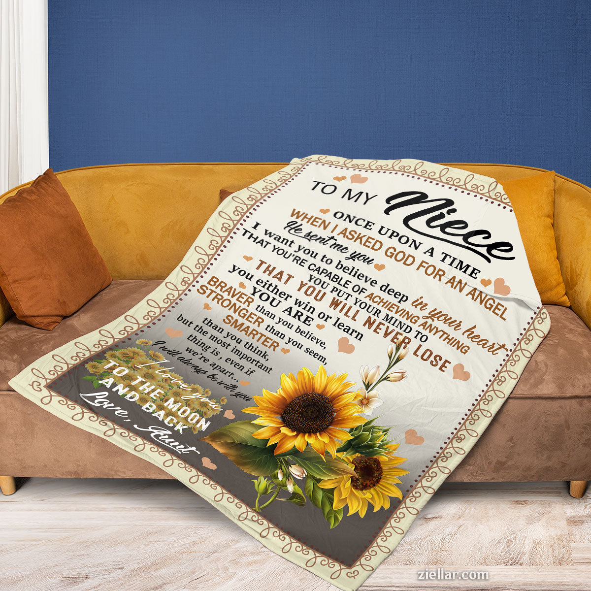 To My Niece Quilt Blanket, Fleece Blanket Sunflower Gift from Aunt with Love, Custome Name