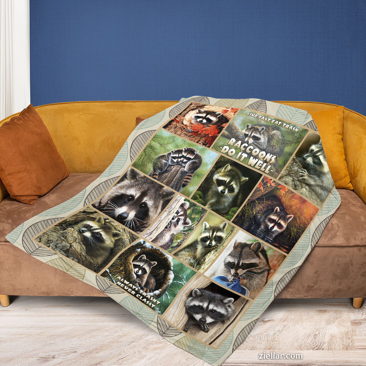 Raccoon Collage Quilt Blanket, Fleece Blanket Forest Animal Lover Gift Wildlife Photography Art