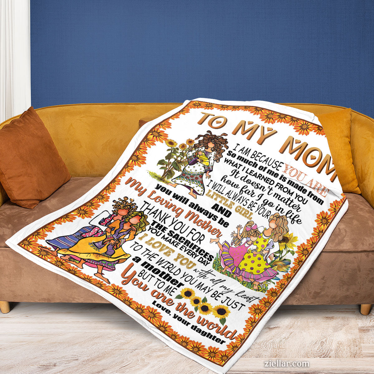 To My Mom Quilt Blanket, Fleece Blanket Floral Love Letter Gift from Daughter, Custome Name