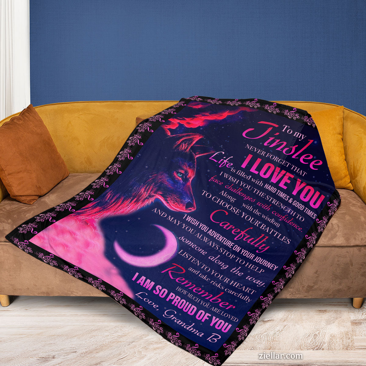 To My Jinslee Quilt Blanket, Fleece Blanket Purple Moon Theme Gift for Daughter, Personalized Name