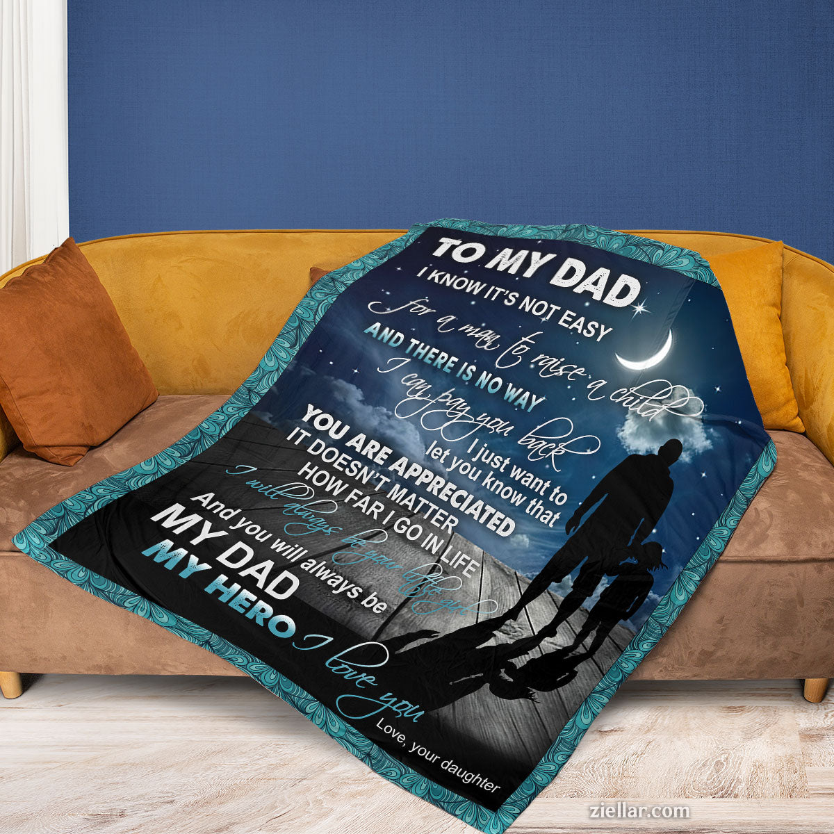 To My Dad Quilt Blanket, Fleece Blanket Blue Starry Night Theme Gift from Son, Custome Name Gift