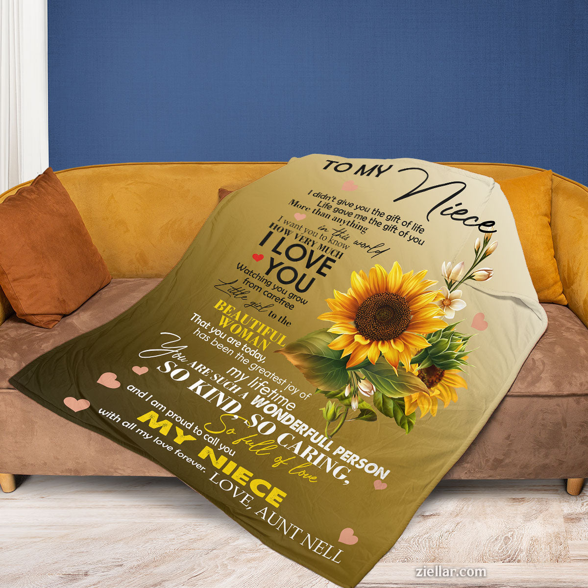 To My Niece Quilt Blanket, Fleece Blanket Sunflower Gift from Aunt with Inspiring Message, Custome Name