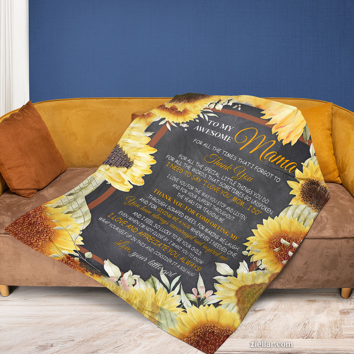 To My Awesome Mama Quilt Blanket, Fleece Blanket Sunflower and Floral Thank You Gift, Custome Name