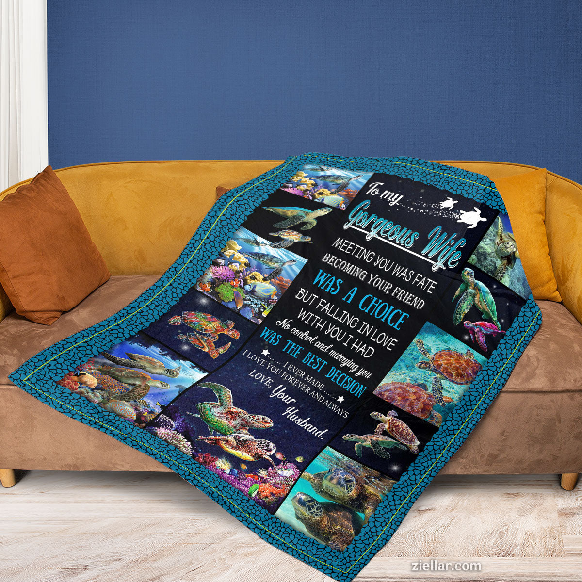 To My Gorgeous Wife Quilt Blanket, Fleece Blanket Ocean Fish Theme Romantic Gift, Custome Name