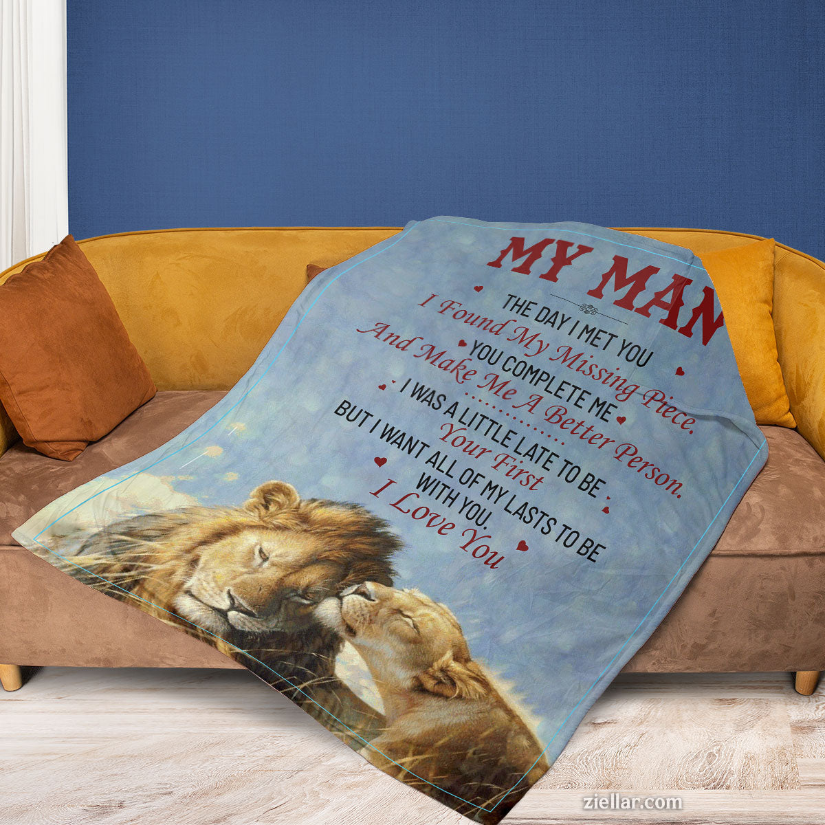To My Man Quilt Blanket, Fleece Blanket Romantic Lion Gift for Husband or Boyfriend