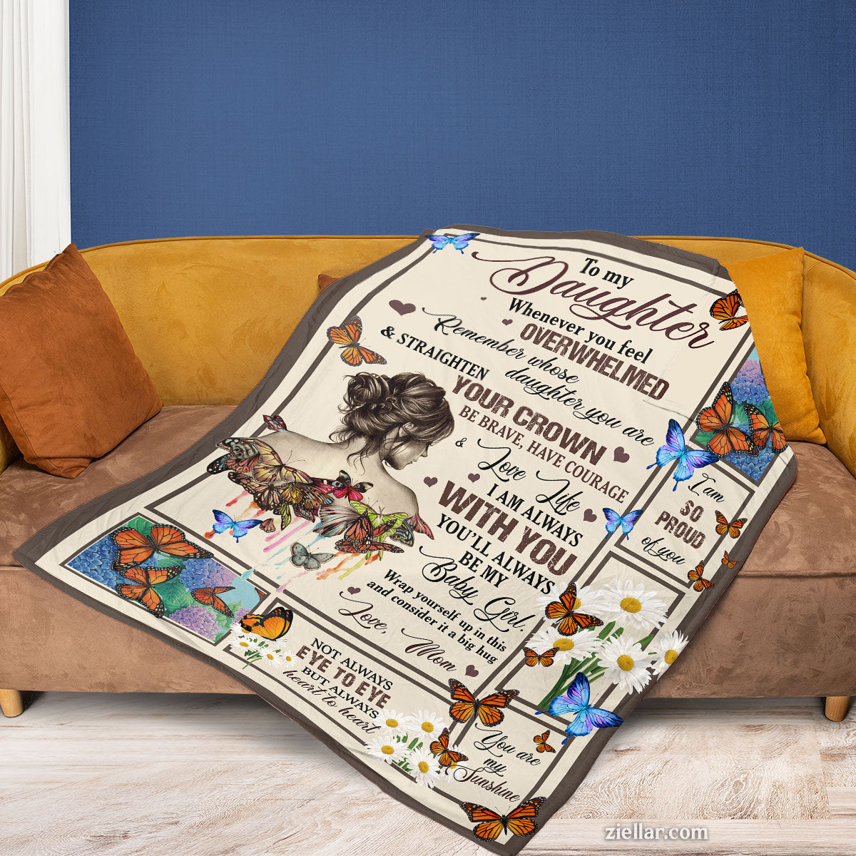 To My Daughter Quilt Blanket, Fleece Blanket Uplifting Lion Gift from Dad to Daughter