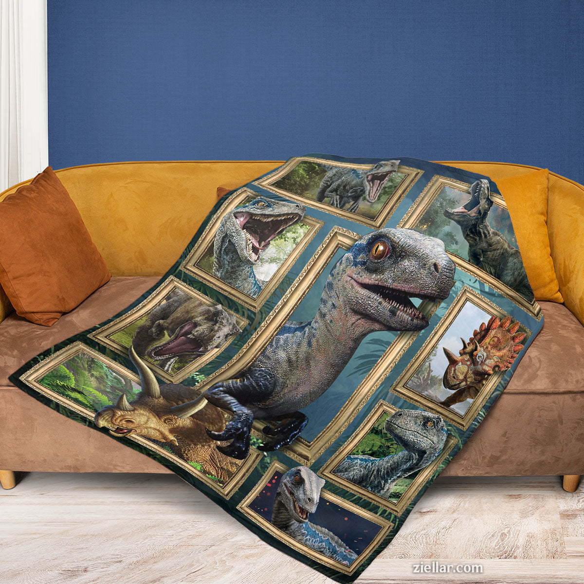 Dinosaur Collage Quilt Blanket, Fleece Blanket Prehistoric T-Rex Jurassic Theme Gift for Kids