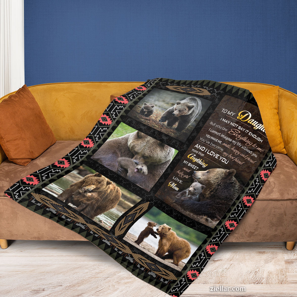 Bear and Cub Quilt Blanket, Fleece Blanket Forest Wildlife Animal Scene, Custome Name Option
