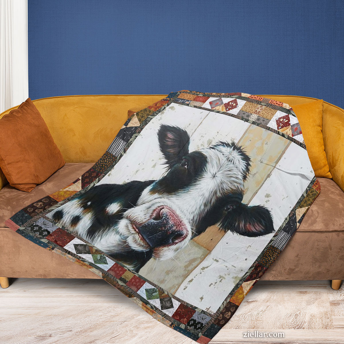 Cow Quilt Blanket, Fleece Blanket Rustic Country Farmhouse Animal Lover Gift with Cute Cow