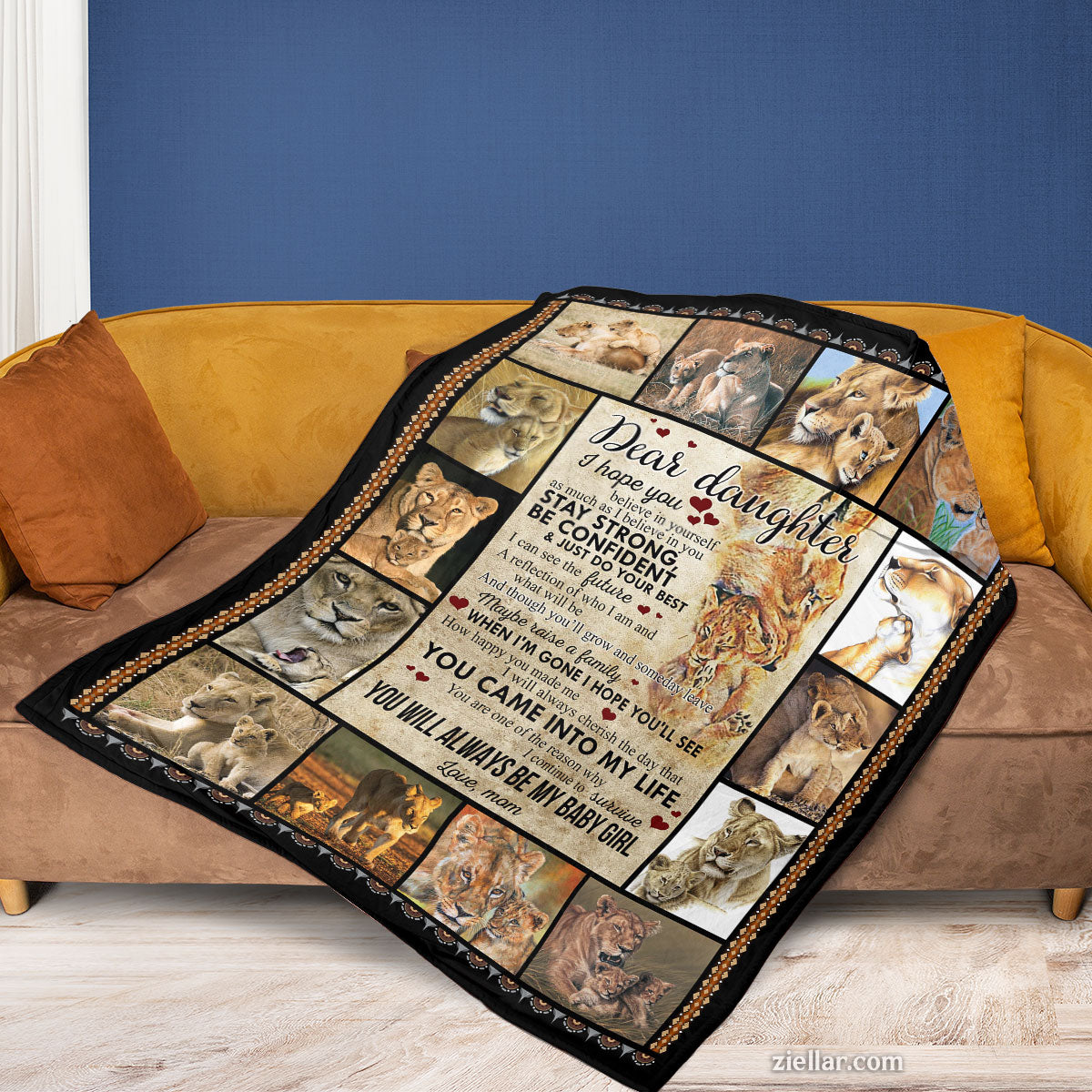 Lion Mom and Daughter Quilt Blanket, Fleece Blanket Pet Memorial Gift from Mom, Personalized