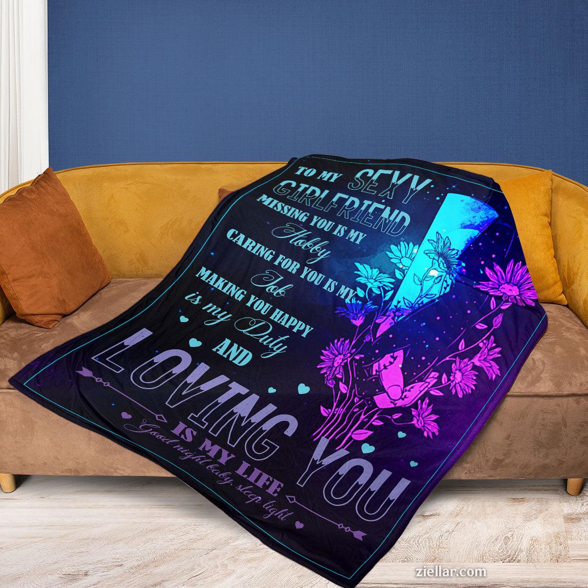 To My Sexy Girlfriend Quilt Blanket, Fleece Blanket Romantic Gift with Purple Galaxy Art