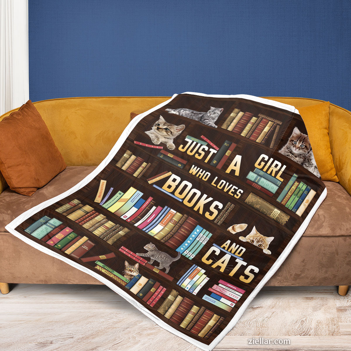 Books and Cats Quilt Blanket, Fleece Blanket for Girls Who Love Reading and Kittens