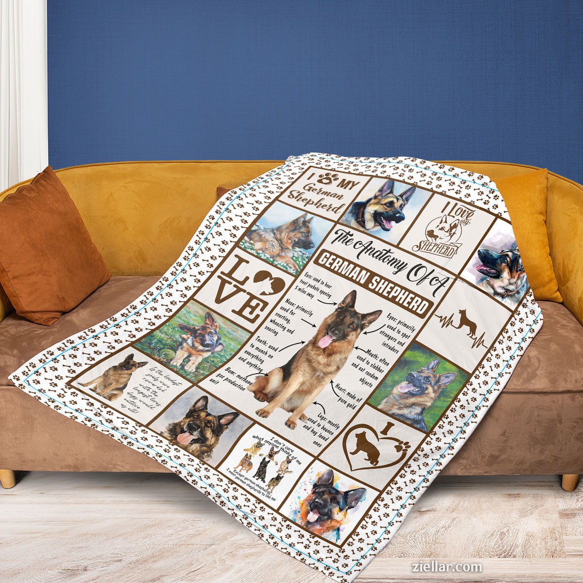 German Shepherd Dog Quilt Blanket, Fleece Blanket Personalized Gift for Dog Lovers