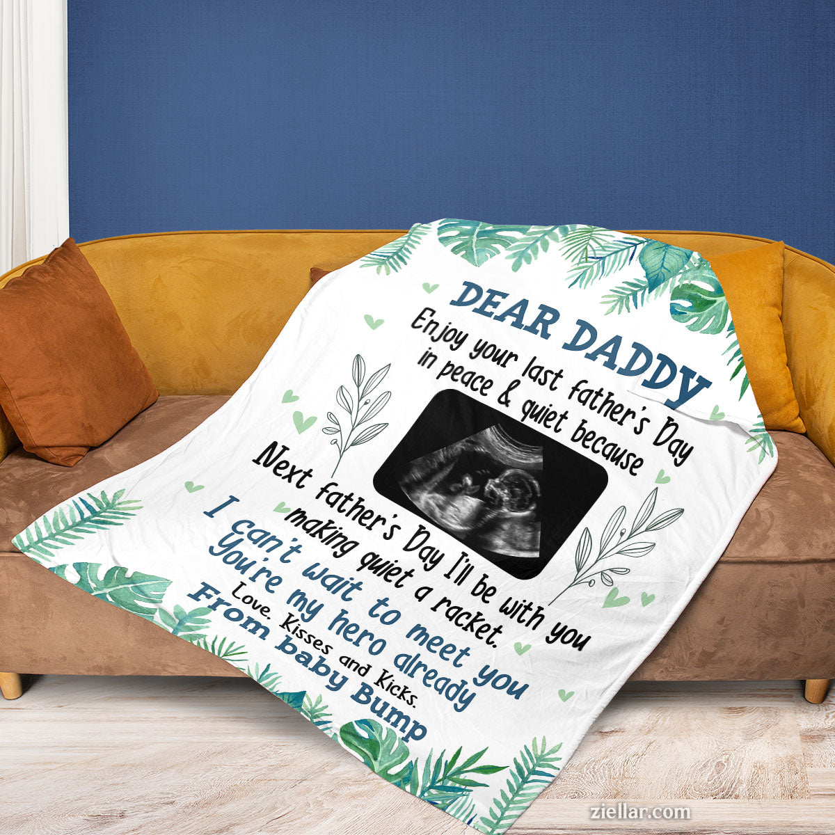 To My Daddy Quilt Blanket, Fleece Blanket Baby Bump Father's Day Gift, Custome Name
