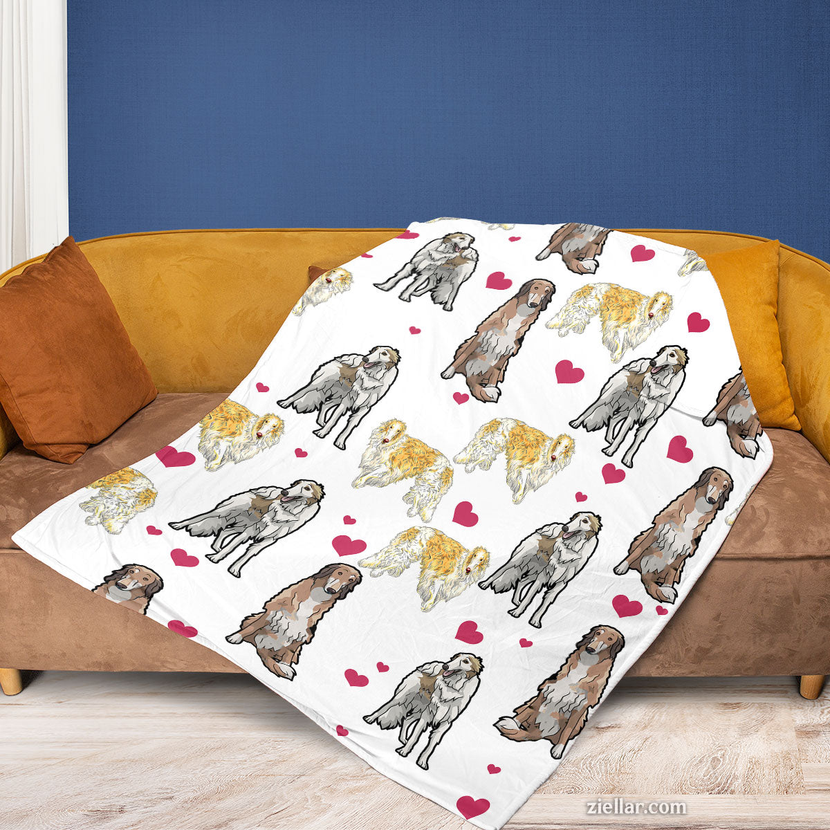 Cute Dog Pattern Quilt Blanket, Fleece Blanket with Cartoon Puppies and Hearts