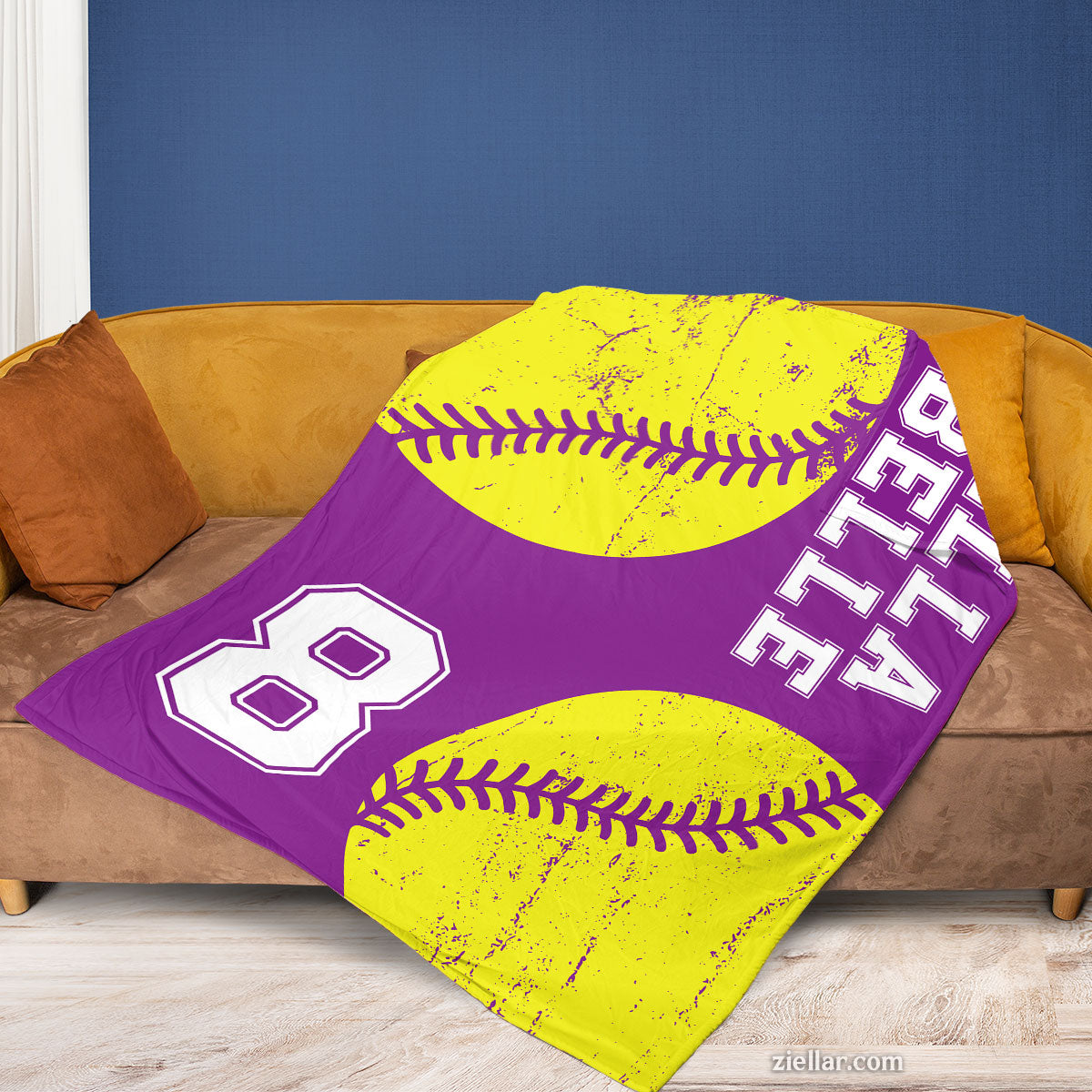 Softball Player Quilt Blanket, Fleece Blanket with Name and Number, Custome Name Option