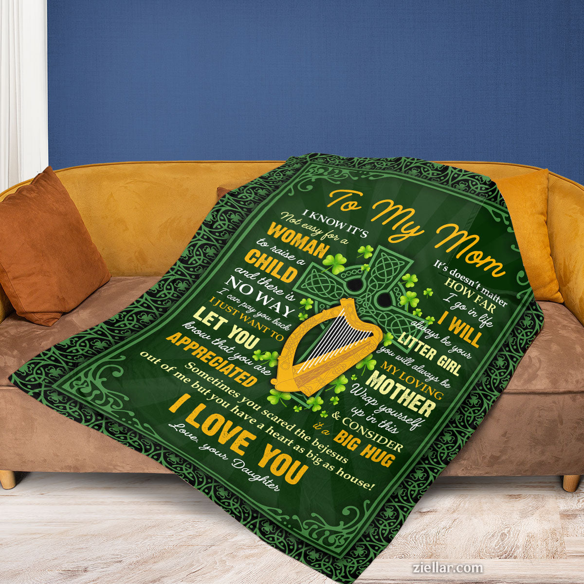 To My Mom Quilt Blanket, Fleece Blanket Irish Celtic Gift from Daughter, Personalized
