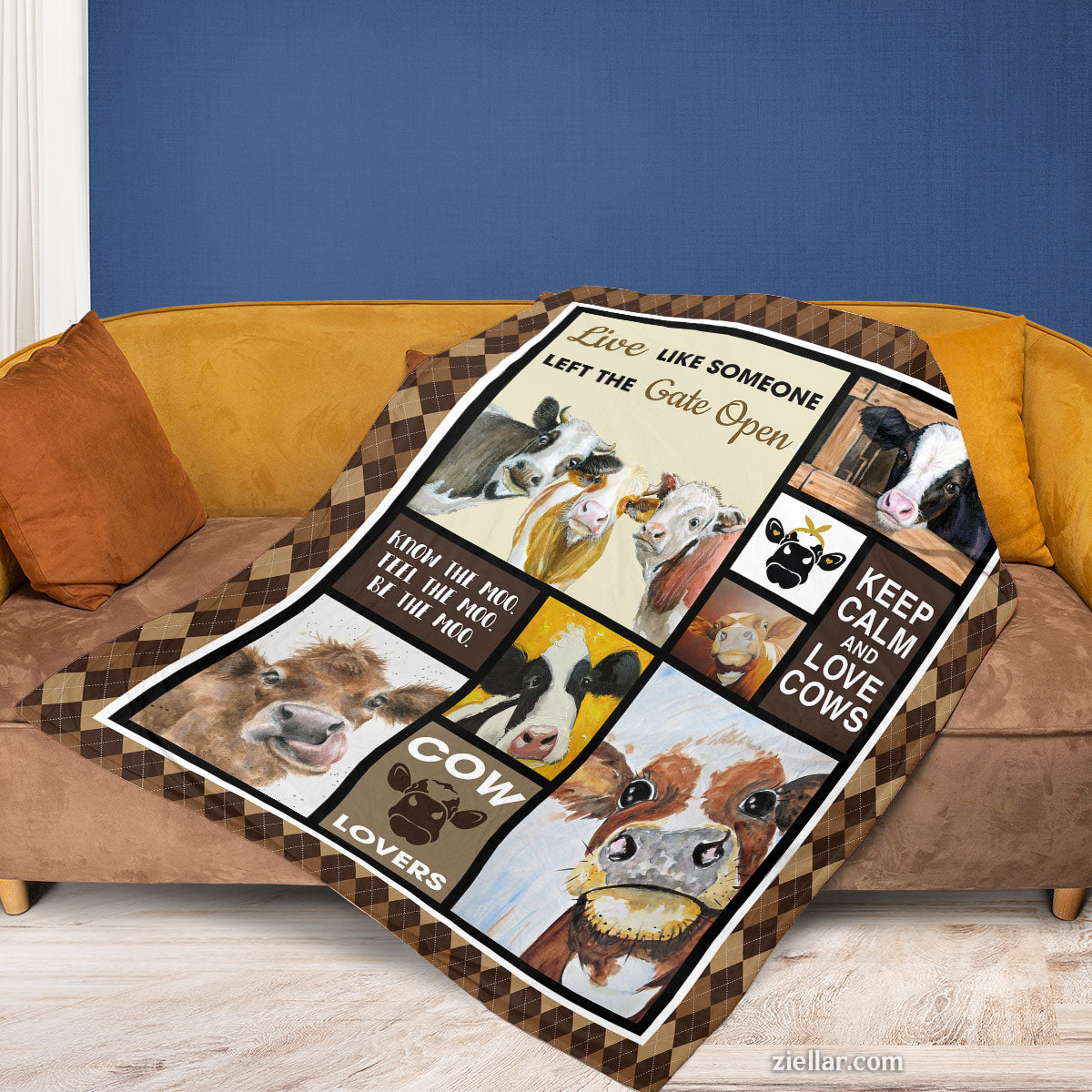 Cow Lover Quilt Blanket, Fleece Blanket Funny Dairy Farm Gift for Her or Him