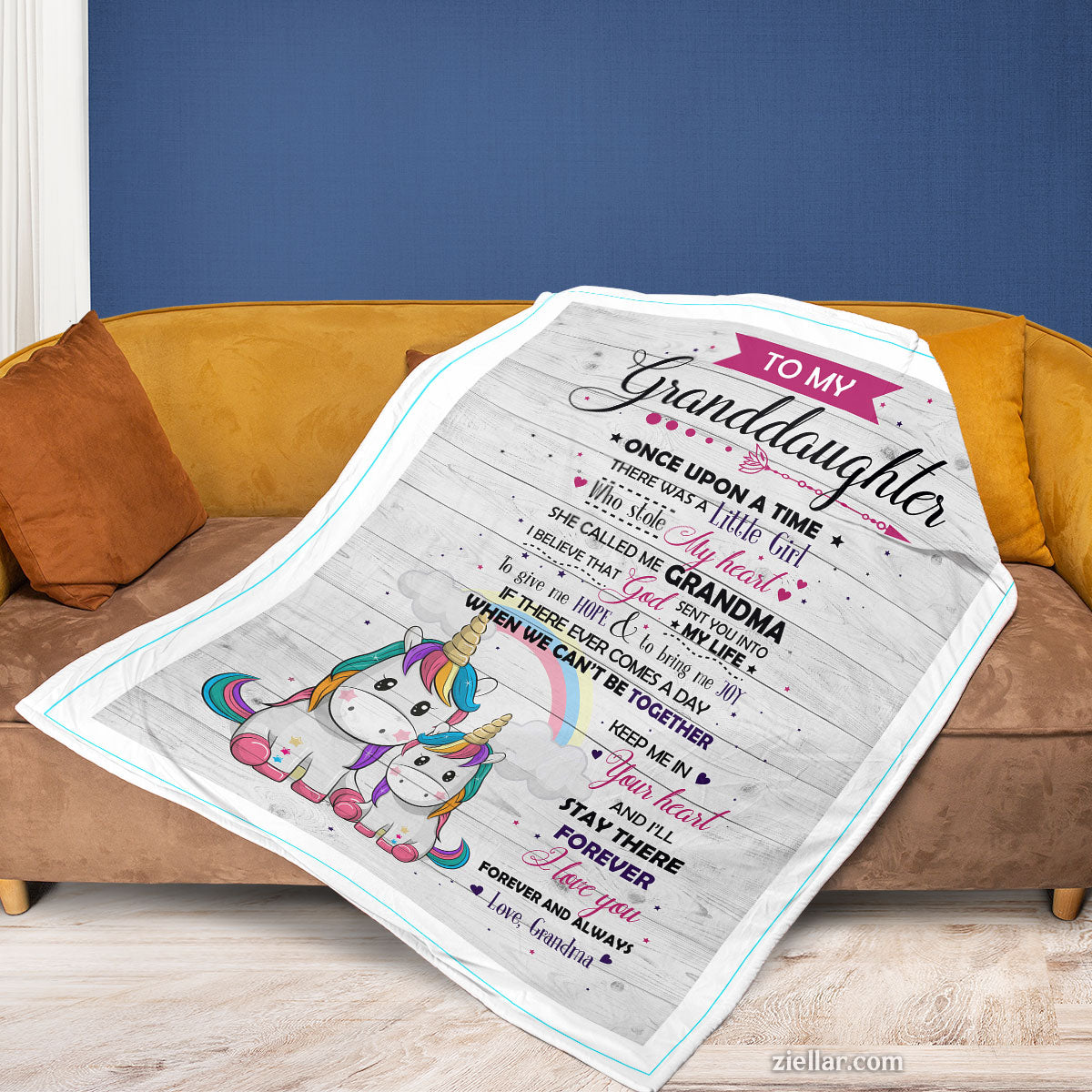 To My Granddaughter Quilt Blanket, Fleece Blanket Unicorn Gift from Grandma, Custome Name