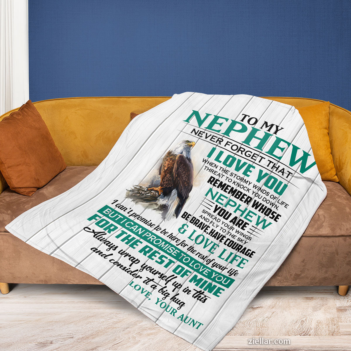 To My Nephew Quilt Blanket, Fleece Blanket Eagle Themed Motivational Gift from Aunt