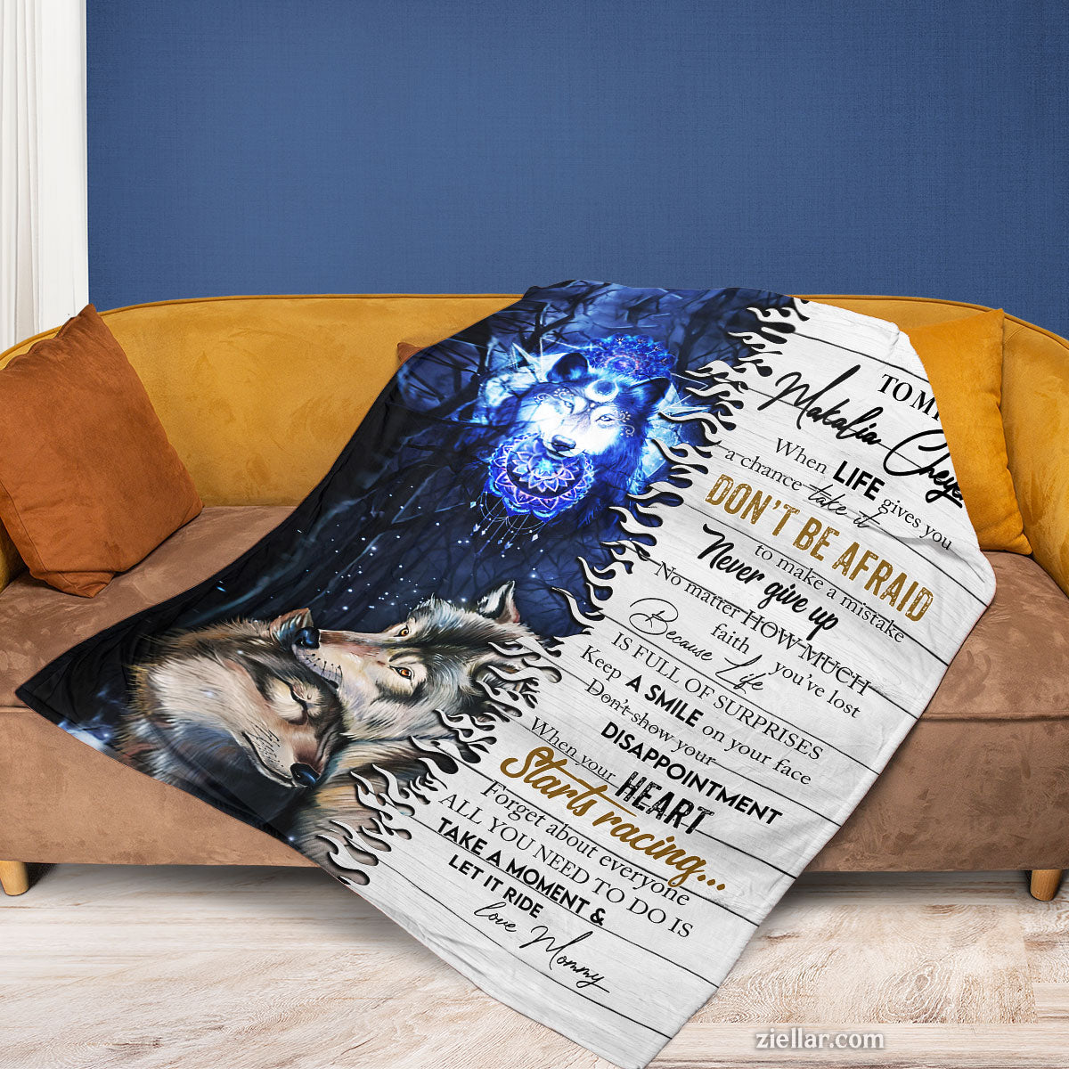 To My Daughter Quilt Blanket, Fleece Blanket Gift with Lion and Wolf Inspirational Art