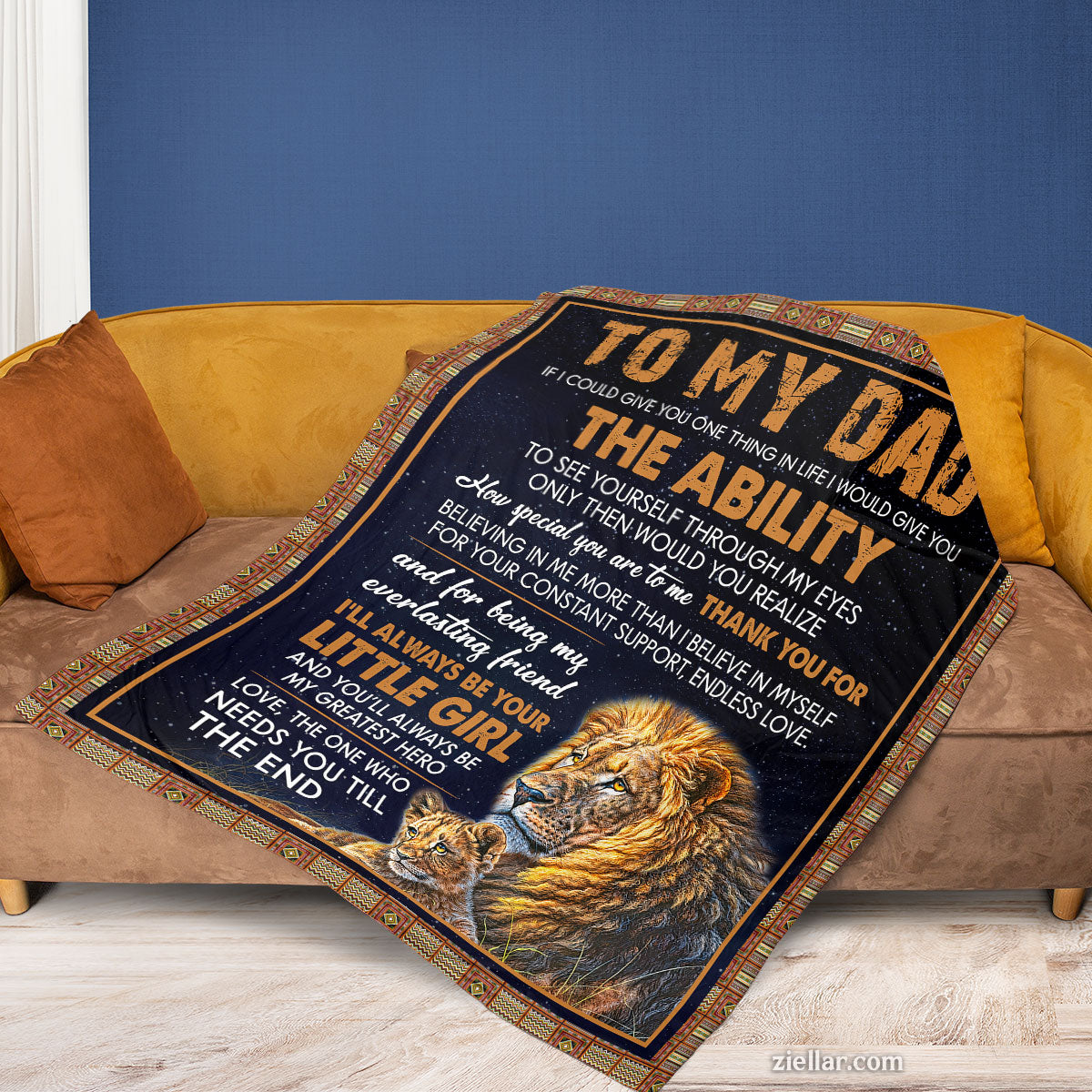To My Dad Quilt Blanket, Fleece Blanket Lion Design from Daughter with Proud Message