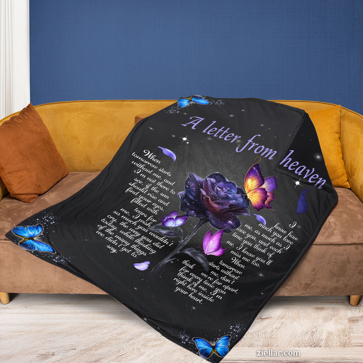 A Letter from Heaven Quilt Blanket, Fleece Blanket Memorial Gift with Floral Design