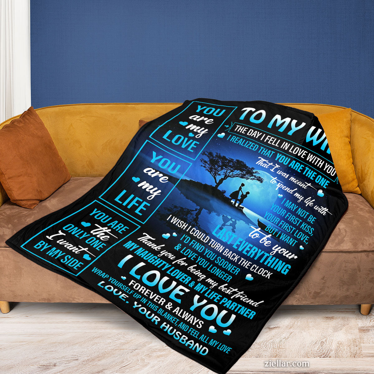 To My Wife Quilt Blanket, Fleece Blanket Romantic Starry Gift from Loving Husband