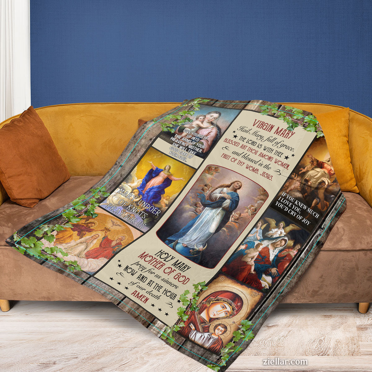 Christian Quilt Blanket, Fleece Blanket with Bible Verses and Inspirational Art Panels