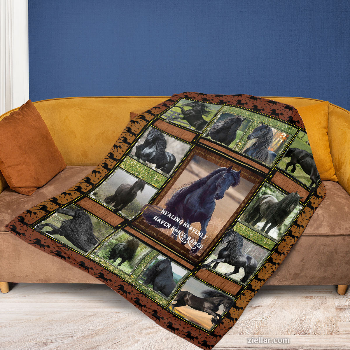 Black Dog Quilt Blanket, Fleece Blanket with Nature Background and Dog Portraits
