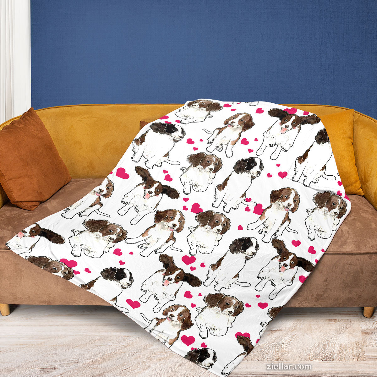 Cute Puppy Pattern Quilt Blanket, Fleece Blanket with Cartoon Dogs and Pink Hearts