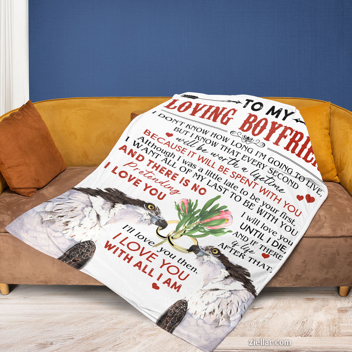 To My Loving Boyfriend Quilt Blanket, Fleece Blanket with Romantic Note and Cactus Art
