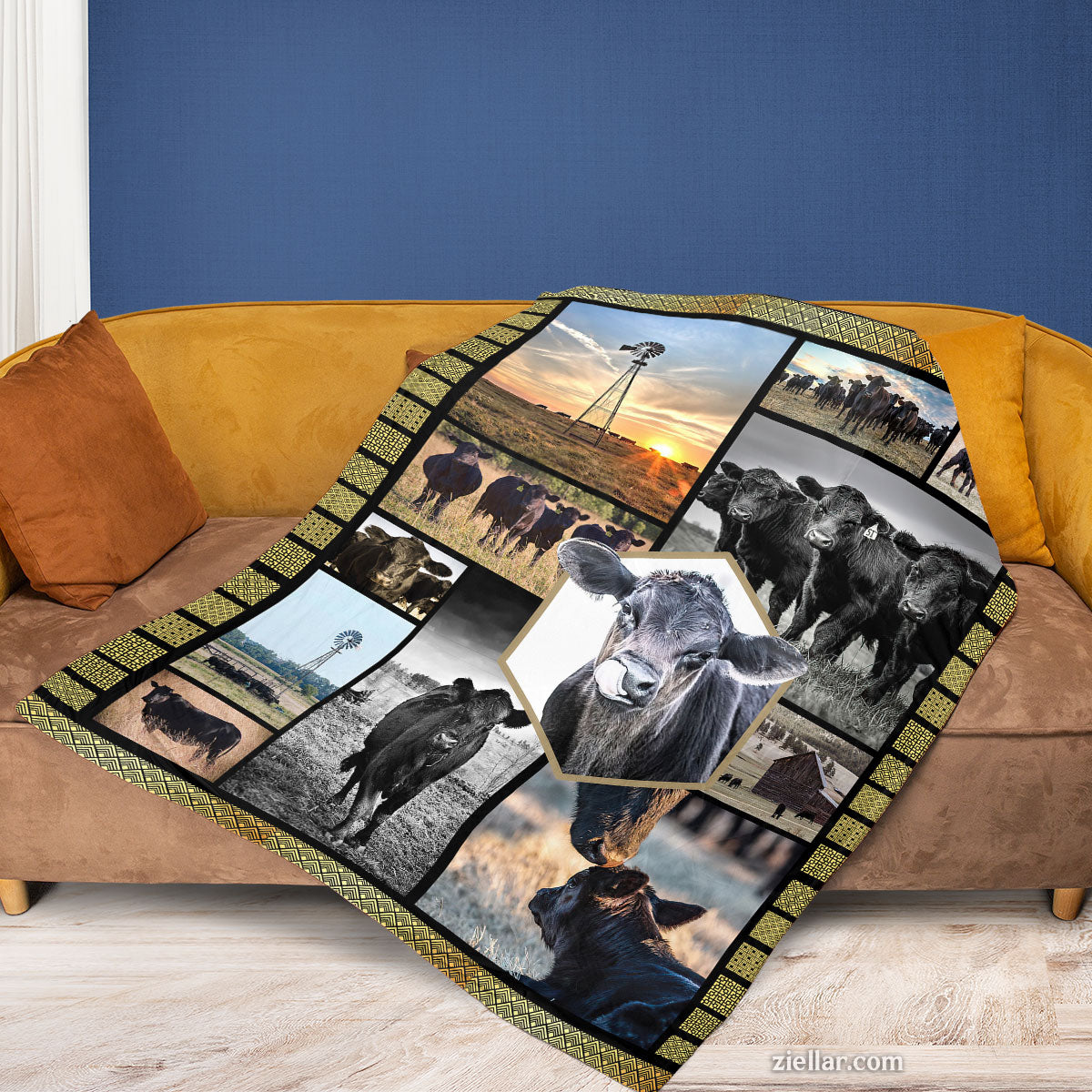 Farm Life Quilt Blanket, Fleece Blanket with Cows, Pasture, and Rustic Country Theme