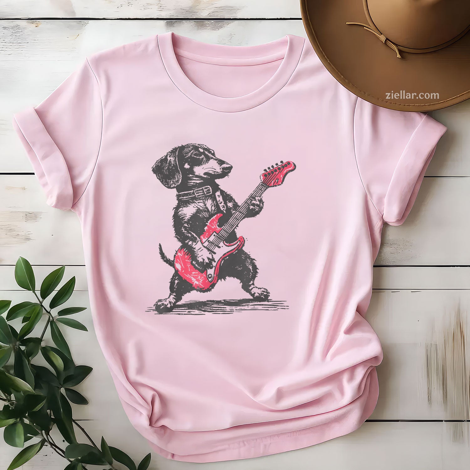 vintage dachshund weenie playing guitar Tee and T-Shirt, Funny Weenie Dog Playing Guitar Retro T-Shirt for Adults