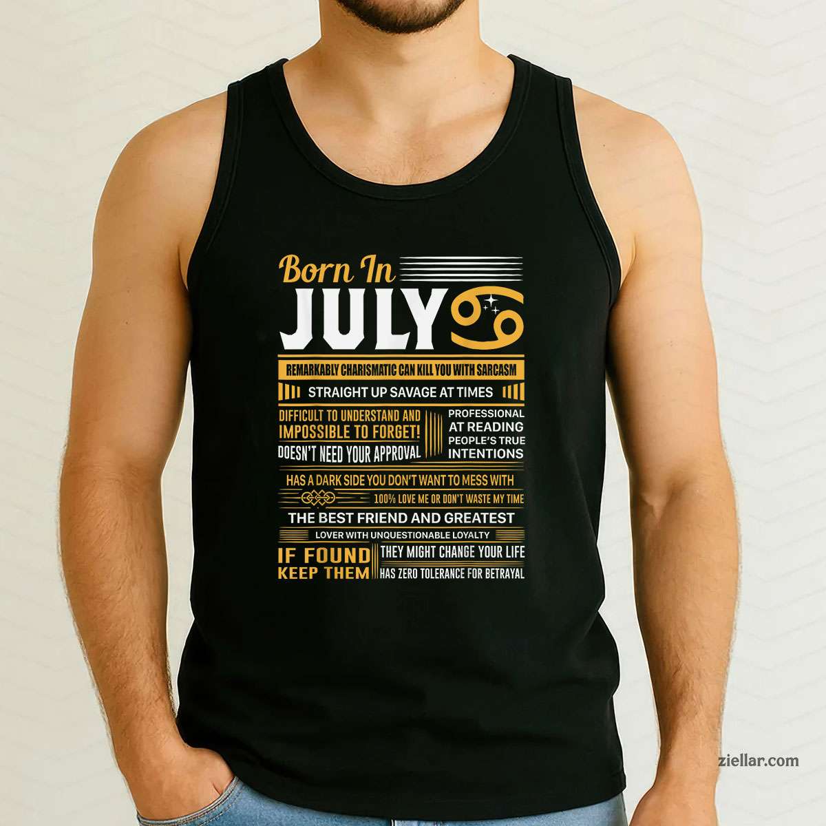 July Birthday Gifts - Born In Cancer Tank Top Shirt, Patriotic USA Independence Day Gift