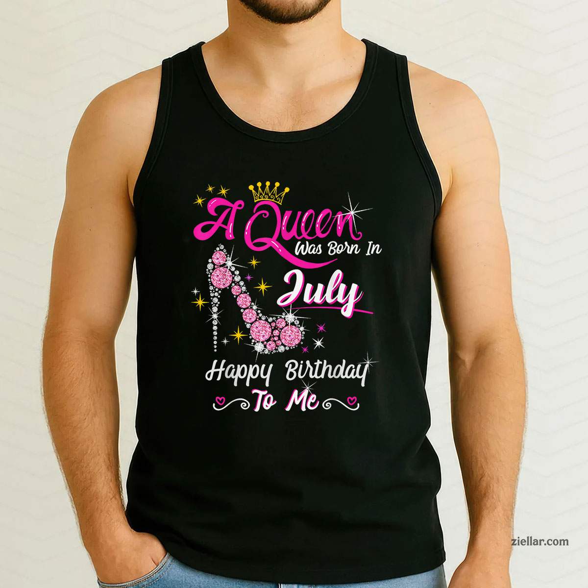 A Queen was Born in July Happy Birthday To Me High Heel Tank Top Shirt Perfect Gift