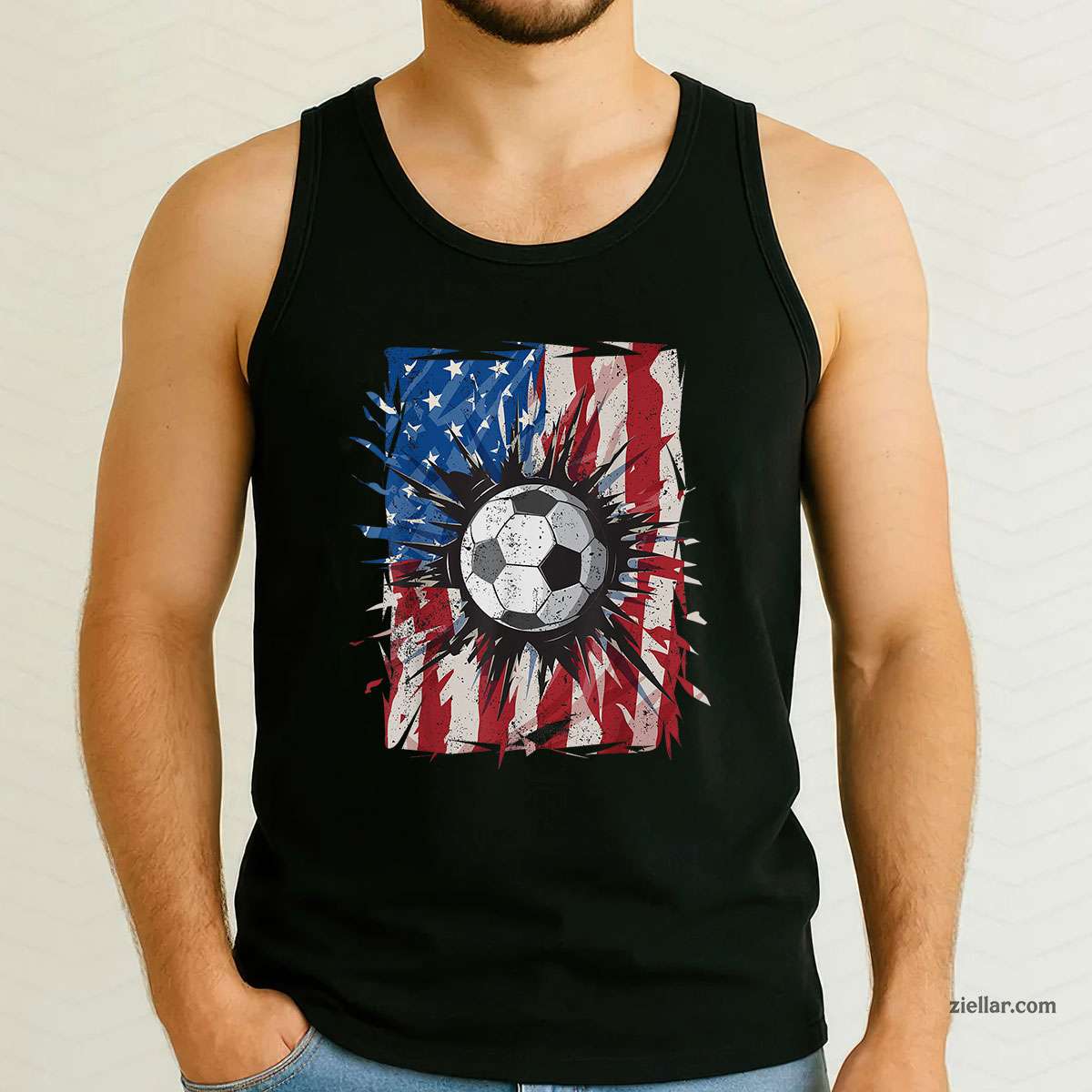 Patriotic Soccer 4th of July Men USA American Flag Boys Tank Top Shirt