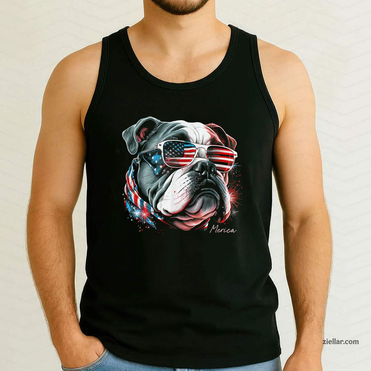 English Bulldog Dog 4th of July American Flag USA Funny Merica Tank Top Shirt