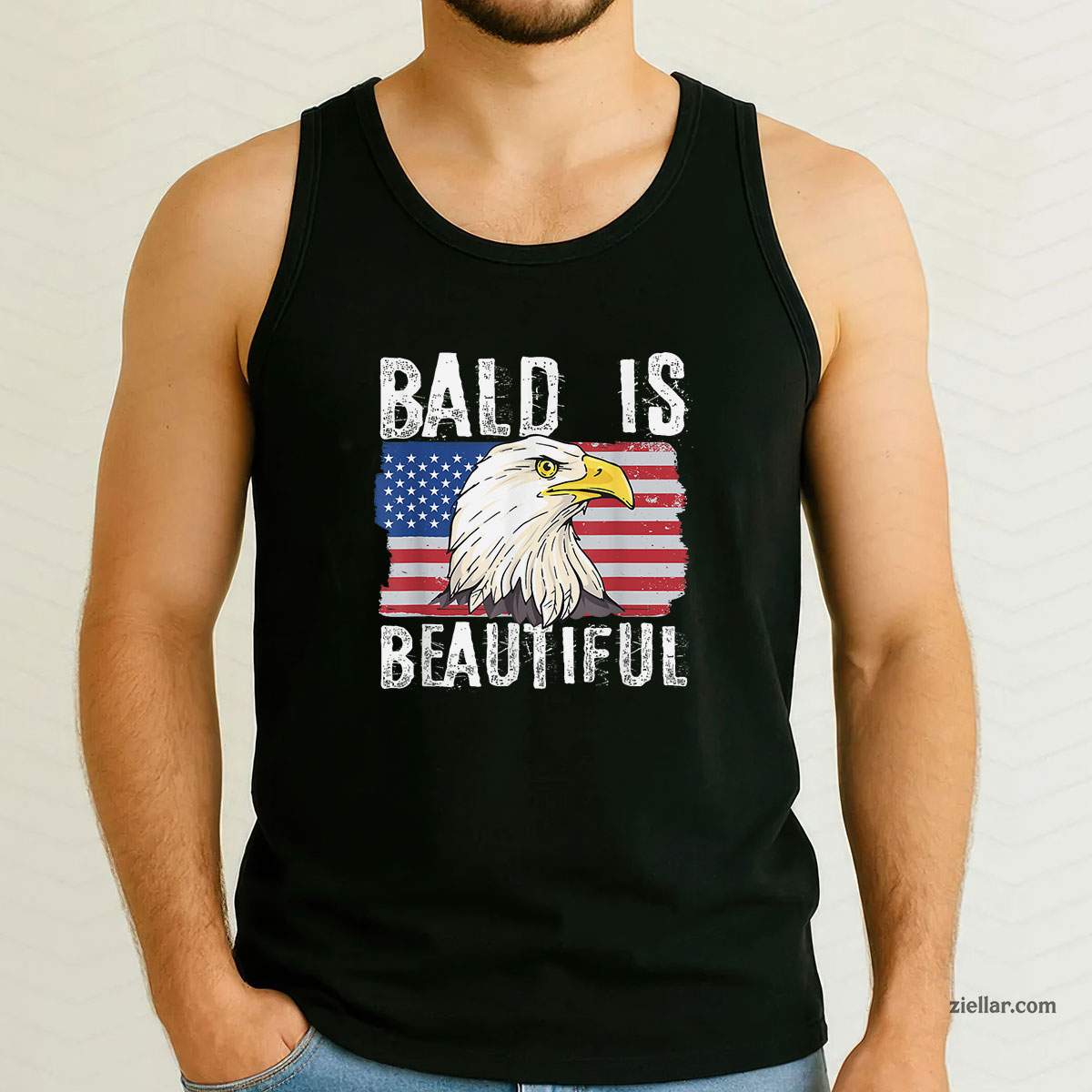 Bald Is Beautiful 4th of July Independence Day Bald Eagle Tank Top Shirt Tee for Men Women Unisex